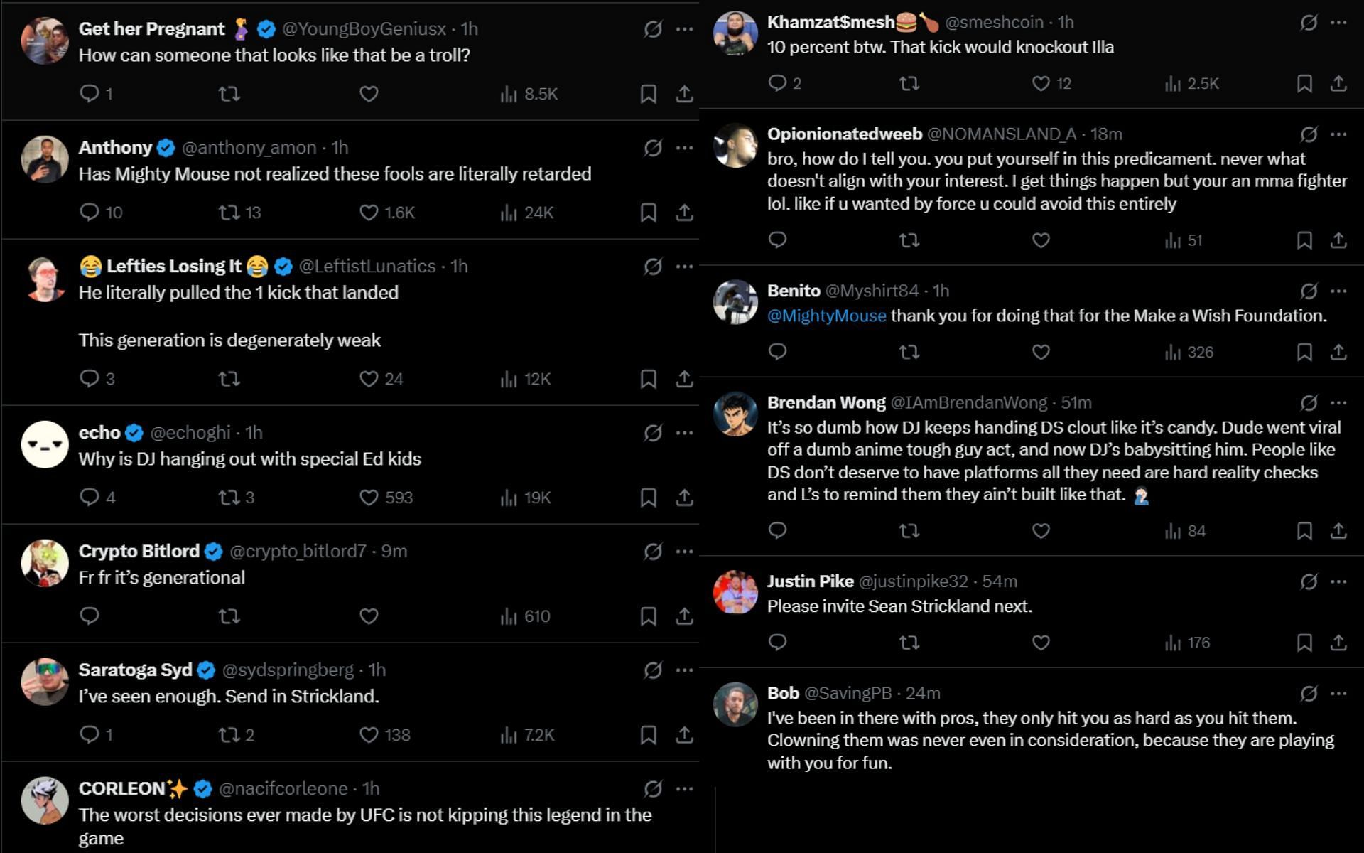 Fans react to Demetrious Johnson dropping an influencer on stream. [Screenshots courtesy: @HappyPunch on X]