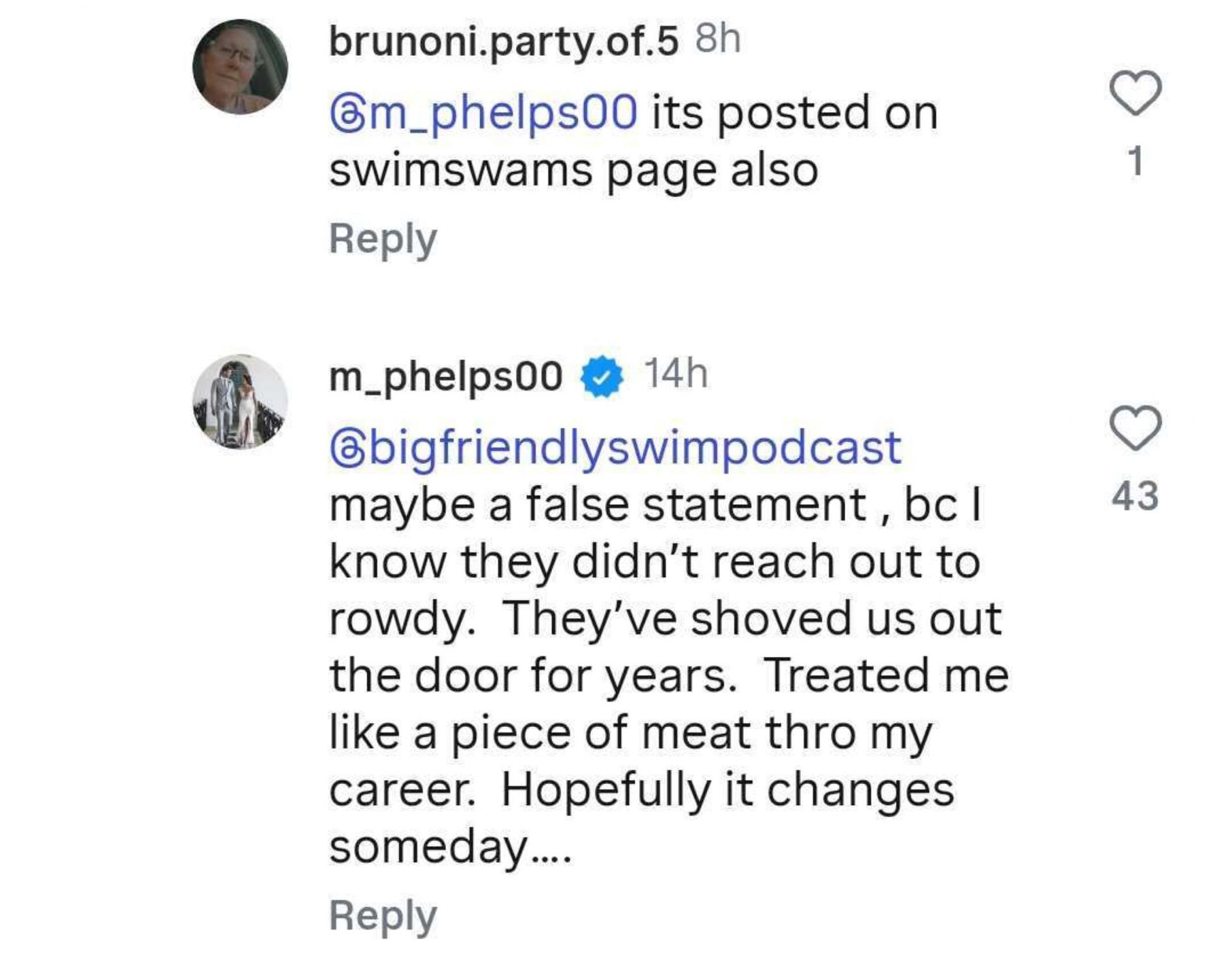 Screengrab of Michael Phelps&#039; comment on the Instagram post [Image Source: Instagram]