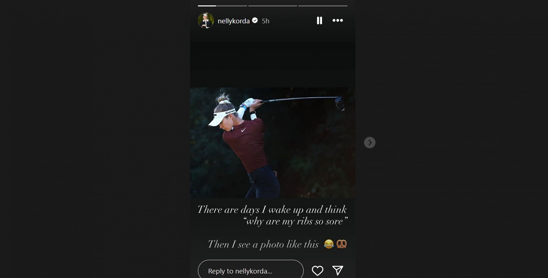 Nelly Korda shares the reason behind her &lsquo;ribs&rsquo; being &lsquo;sore&rsquo; when she wakes up/@nellykorda.