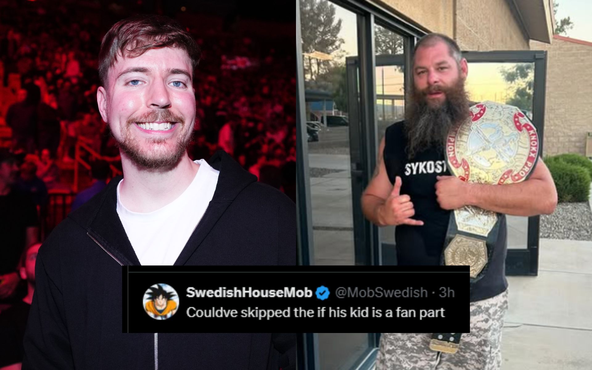 MrBeast (left) offers to help Syko Stu (right). [Images courtesy: Getty and @sykostu on Instagram] 