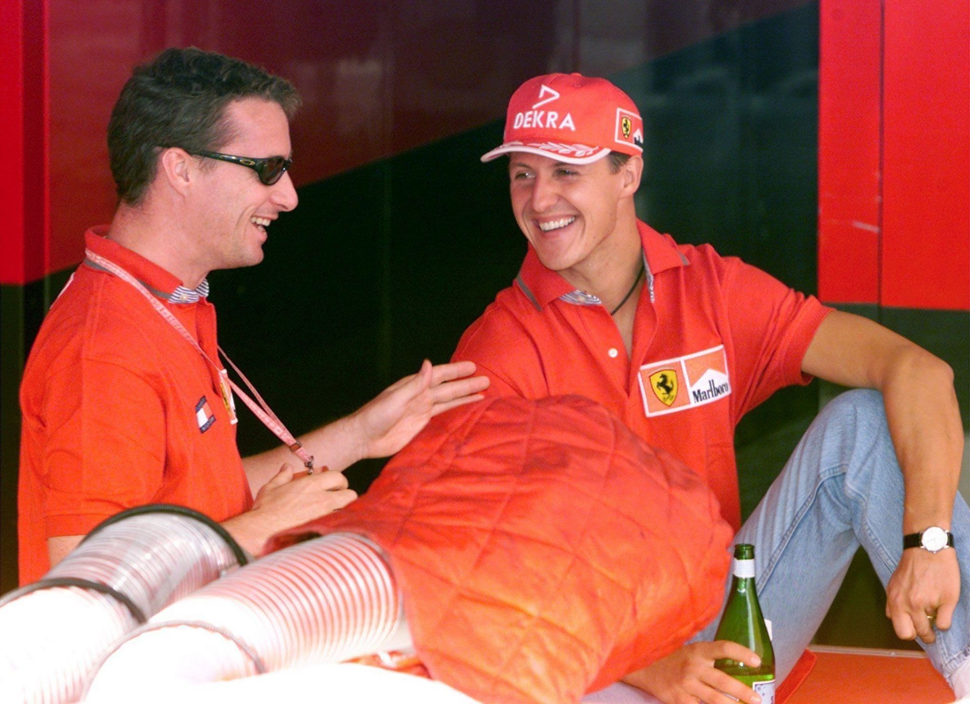 Ferrari&#039;s Eddie Irvine and Michael Schumacher - Source: Getty