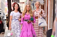 Kristin Davis, Sarah Jessica Parker, and Cynthia Nixon on the set of And Just Like That, the spin-off series to Sex and the City (Image via Getty)