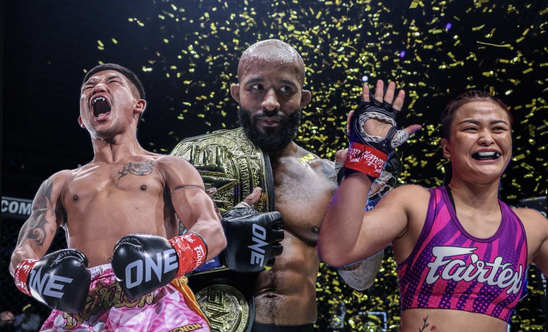 (From left) Rodtang Jitmuangnon, Demetrious Johnson, Stamp Fairtex. [Images courtesy from ONE Championship]