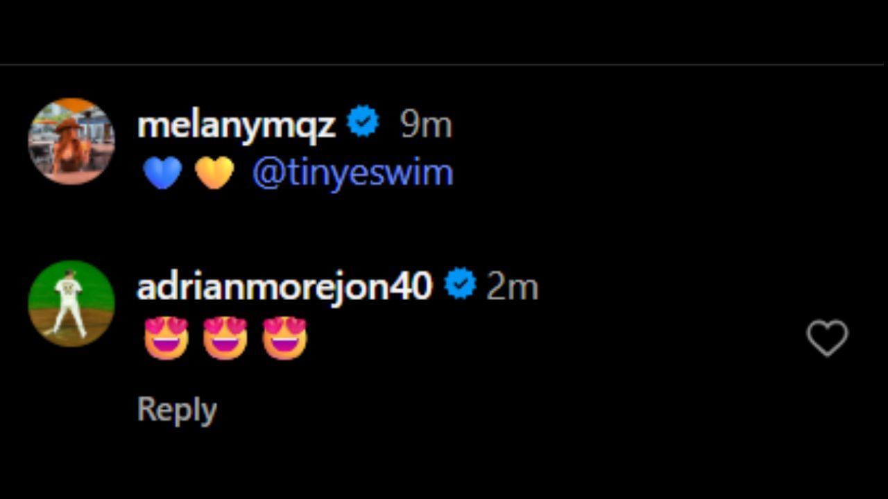Screenshot of Adrian&#039;s comment on his wife, Melany&#039;s, Instagram post (Images from - Instagram.com/@melanymqz)