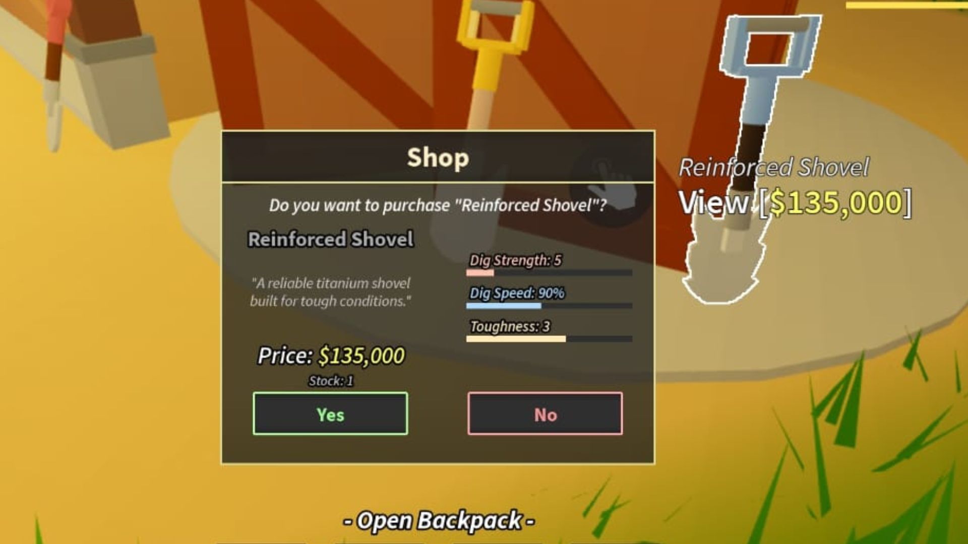 The Reinforced Shovel is a good tool for beginners (Image via Roblox)
