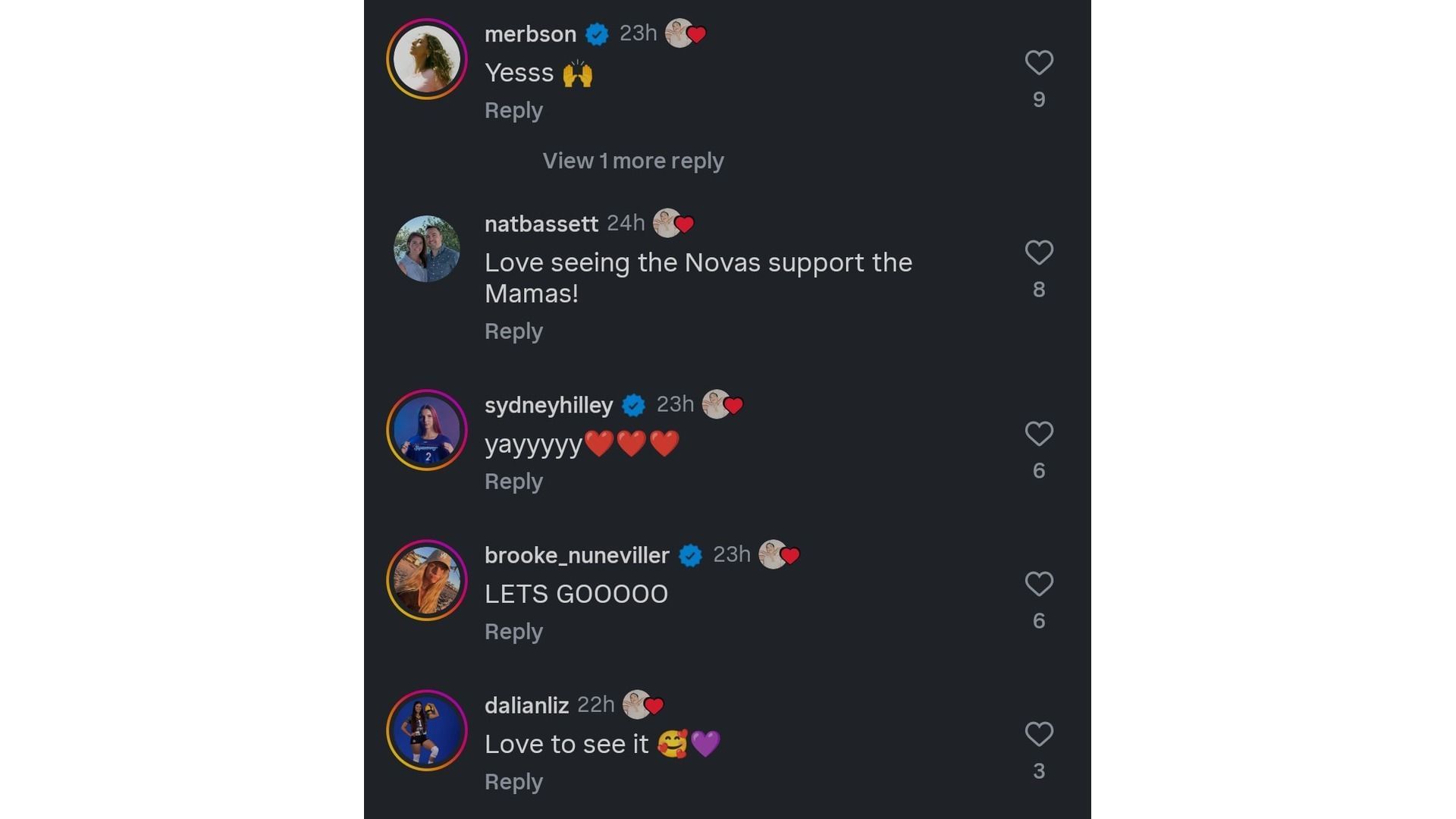 Beason, Nuneviller, Hilley, and other reactions on Parsons&#039; post (Image via: @omahasupernovas)