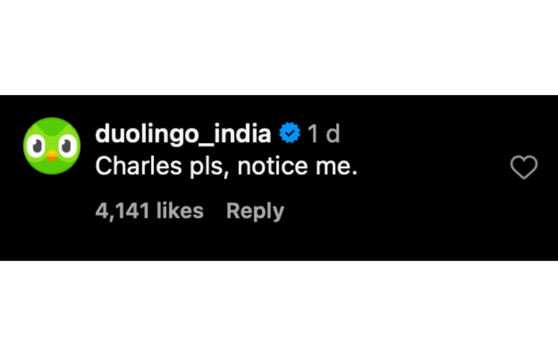 Duolingo India&#039;s comment on Charles Leclerc&#039;s Instagram post | Source: Instagram