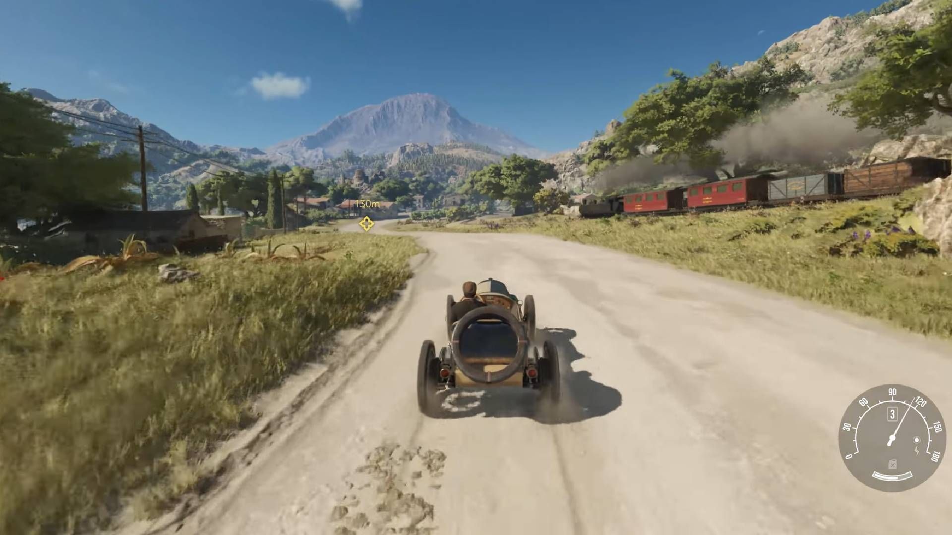 Beat the train in a race to unlock the Full Steam Ahead achievement in Mafia: The Old Country (Image via 2K)