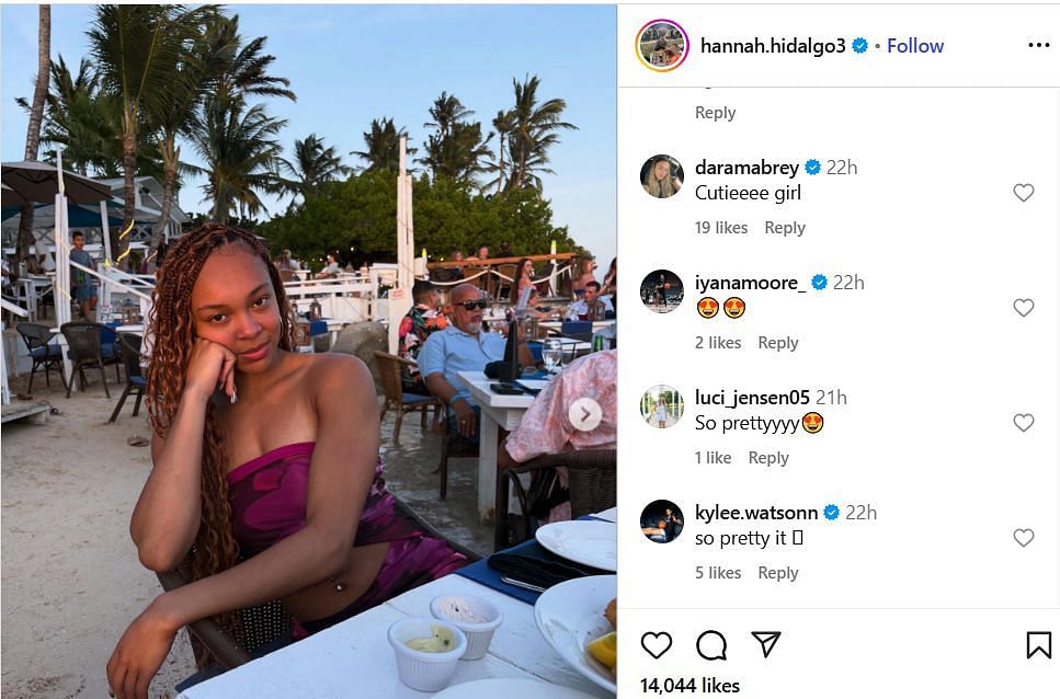 Kylee Watson and others hype Hannah Hidalgo on IG. Image via @hannah.hidalgo3
