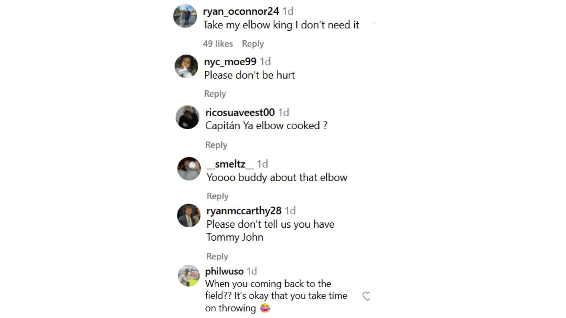 Comments on Aaron Judge&#039;s Instagram post (Source: @thejudge44/Instagram)