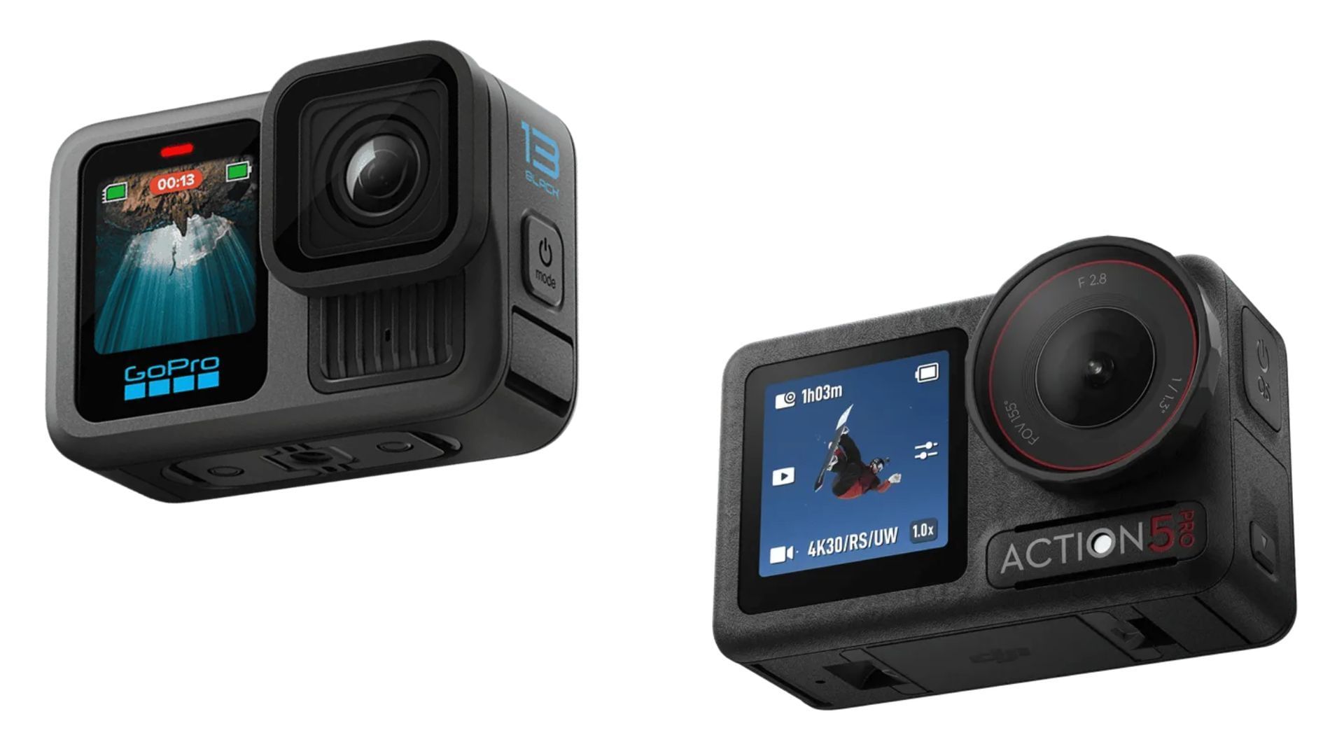 GoPro Hero 13 Black and DJI Osmo Action 5 Pro are both among the best action cameras on the market (Image via GoPro, DJI)