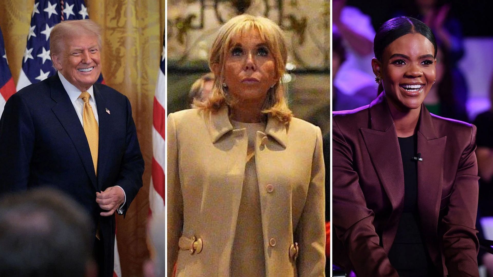 U.S. President Donald Trump, Brigitte Macron, and Candace Owens (All Images via Getty)