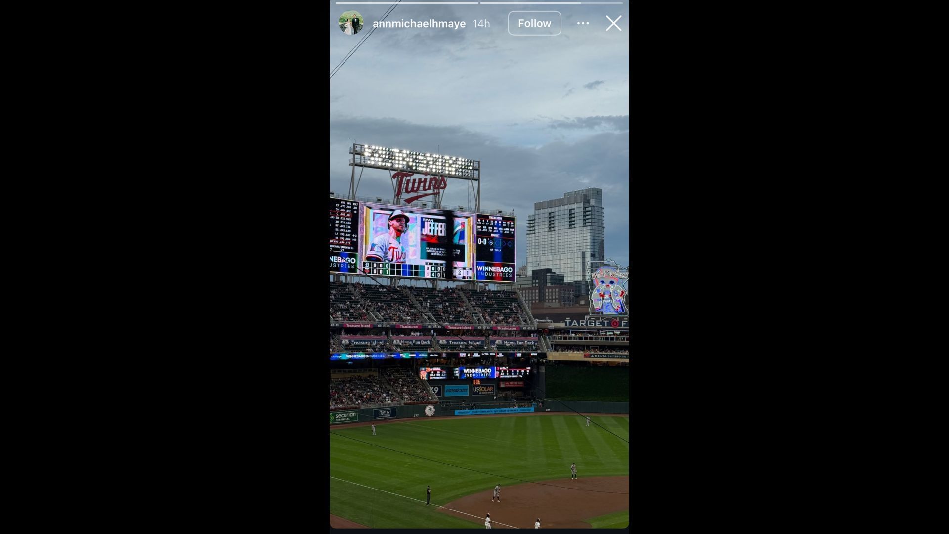 Ann then headed to Target Field for the Twins game. (Photo via Ann Michael Maye&#039;s Instagram Story)