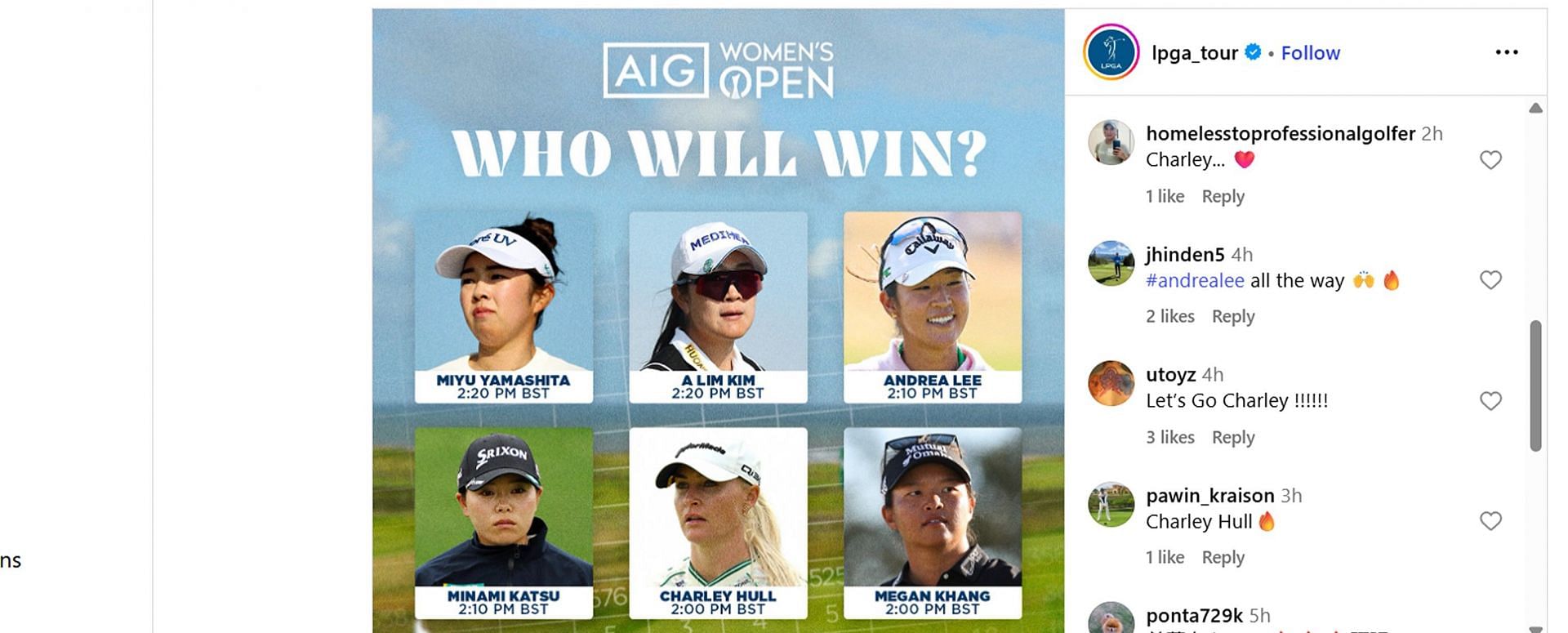Fans&#039; reactions (Image Source: Instagram/@lpga_tour)