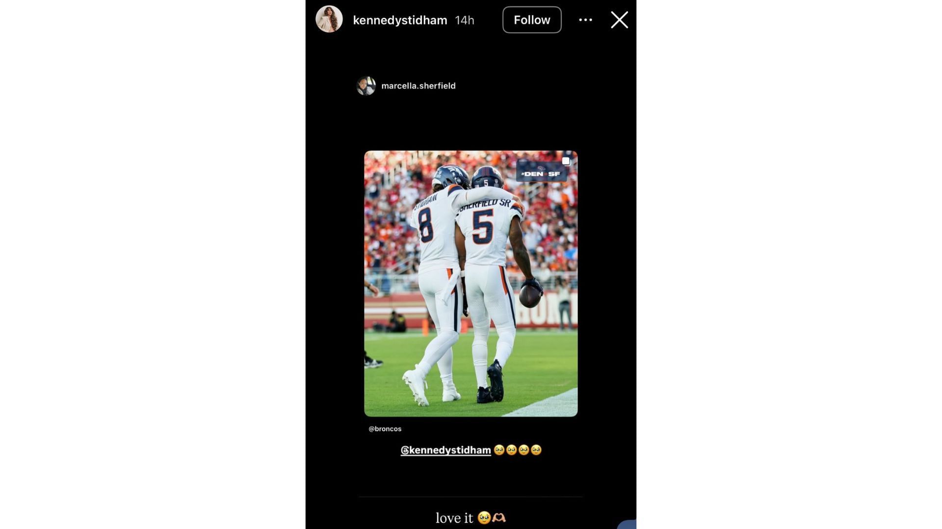 Stidham&#039;s wife Kennedy shared her excitement for the Broncos win (image credit: instagram/kennedystindham)