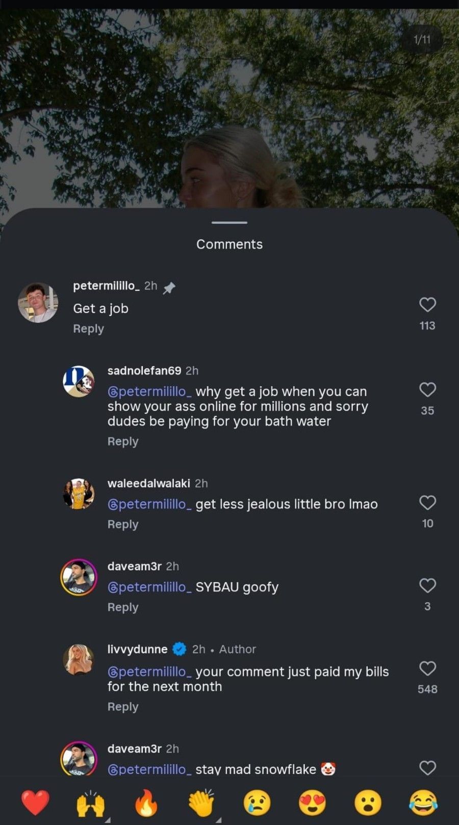 Screenshot of the Instagram post&#039;s comment section | Source: IG/@livvydunne