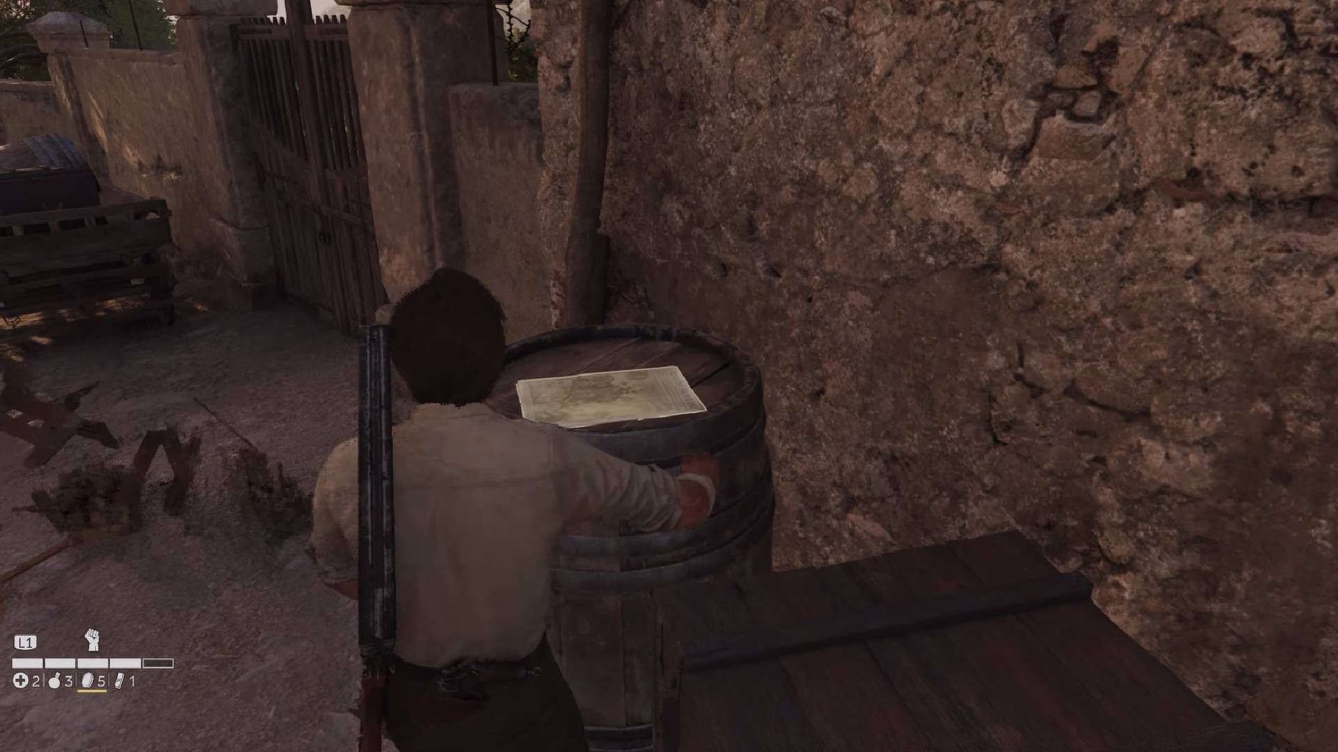 Grand Duke Killed newspaper is located on a wooden barrel (Image via 2K || YouTube/@100Guides)