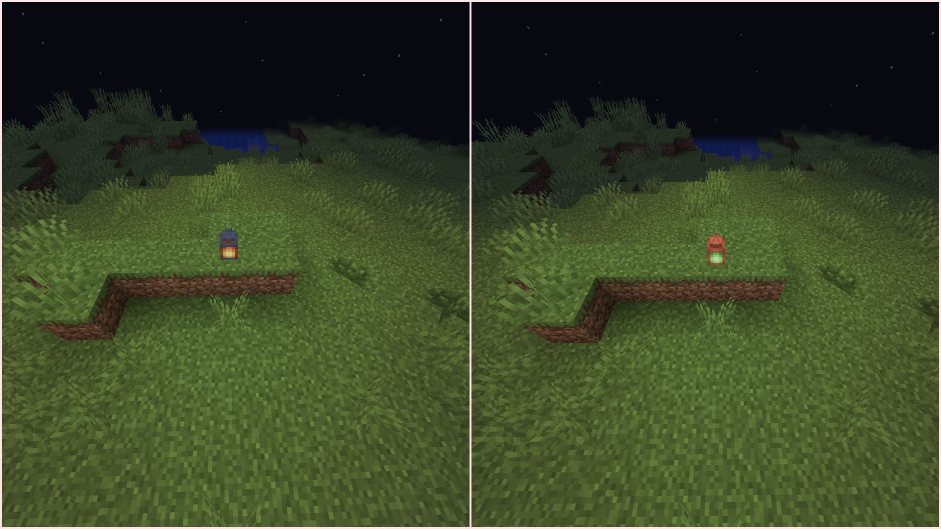 The light level of both regular and copper lanterns is the same (Image via Sportskeeda Gaming || Mojang Studios)