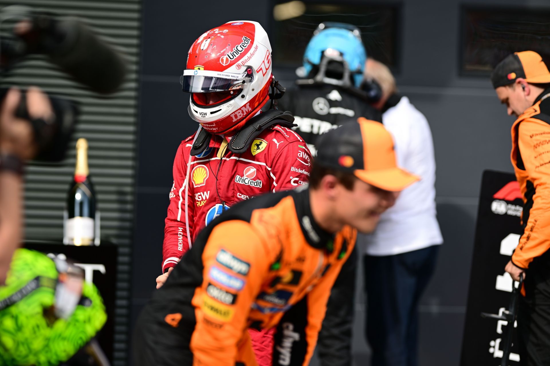 Ferrari&#039;s Charles Leclerc in the parc ferme after McLaren&#039;s Lando Norris won the F1 Grand Prix of Hungary - Source: Getty