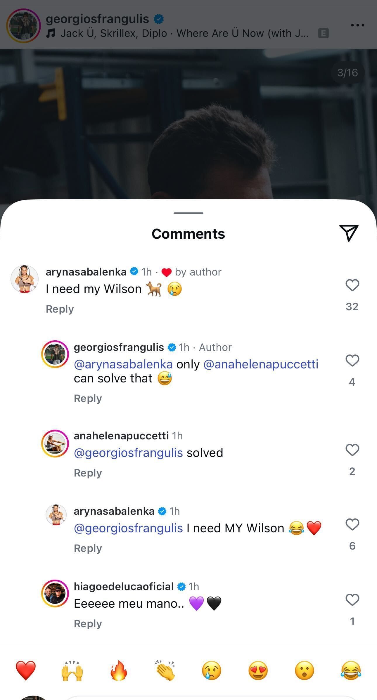 Aryna Sabalenka's comment on Georgios Frangulis' post
