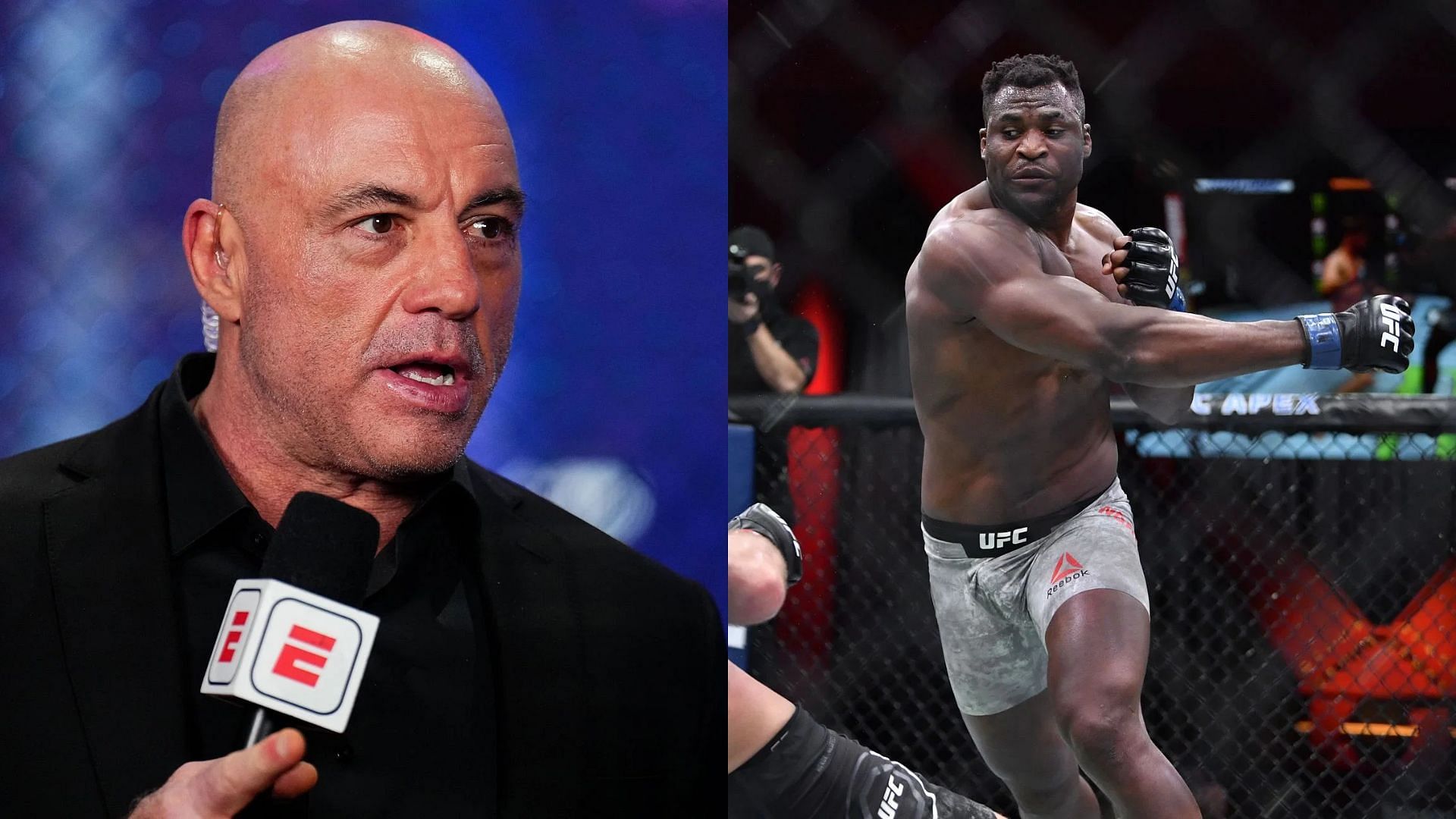 Joe Rogan (left) discusses how it felt watching Francis Ngannou (right) fight at UFC Apex. [Images courtesy: Getty Images]