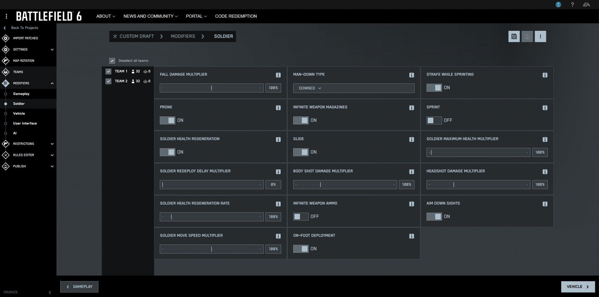 Battlefield 6 Portal and its customization options (Image via EA)