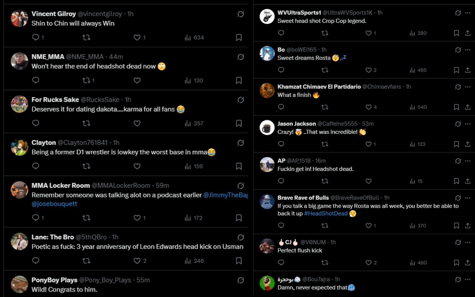 Fans react to Fabian Edwards&#039; head kick KO win. [Screenshots courtesy: @PFLMMA on X]