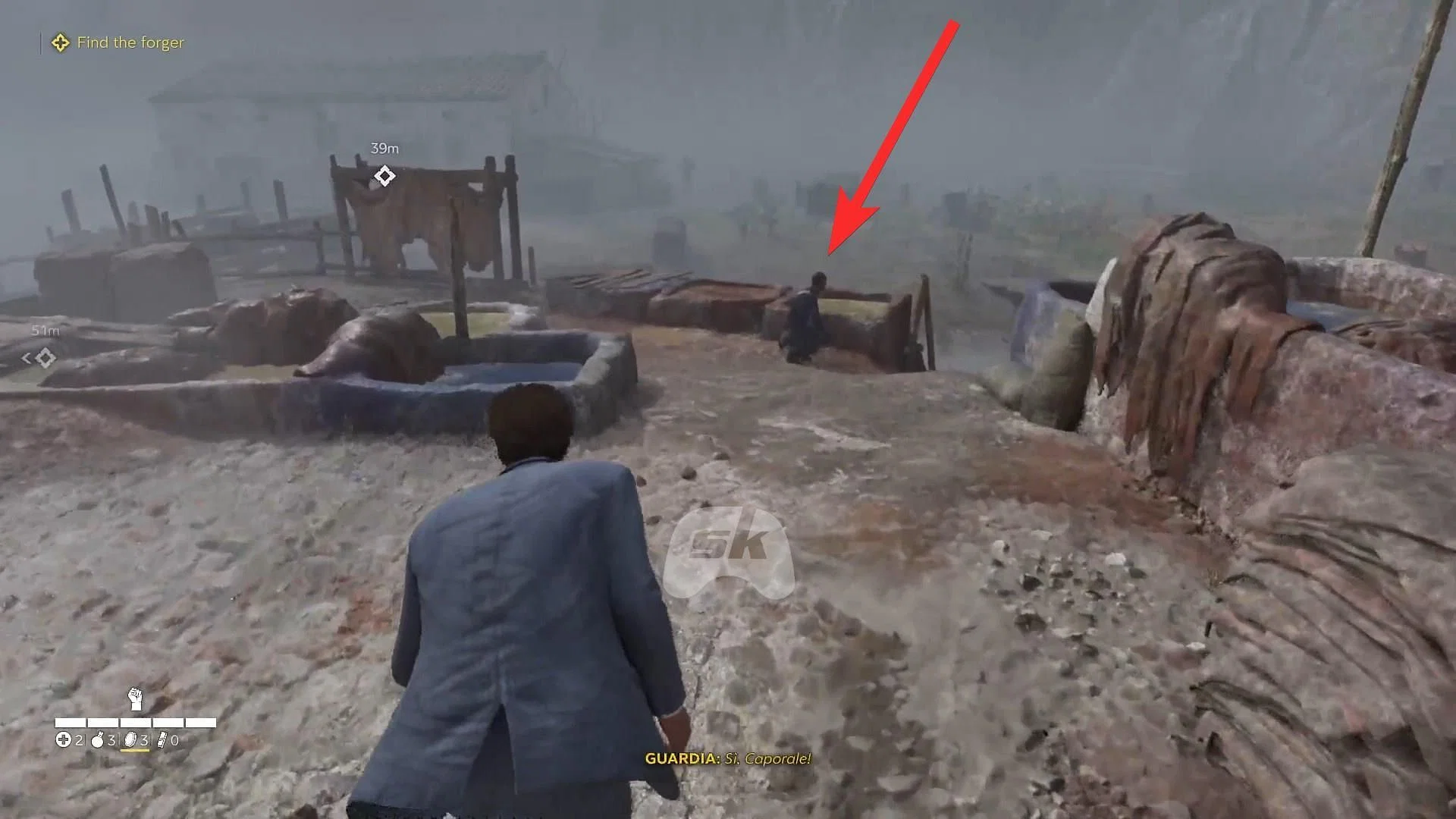 Take down this guard to reach the location on the right (Image via Sportskeeda Gaming || 2K)