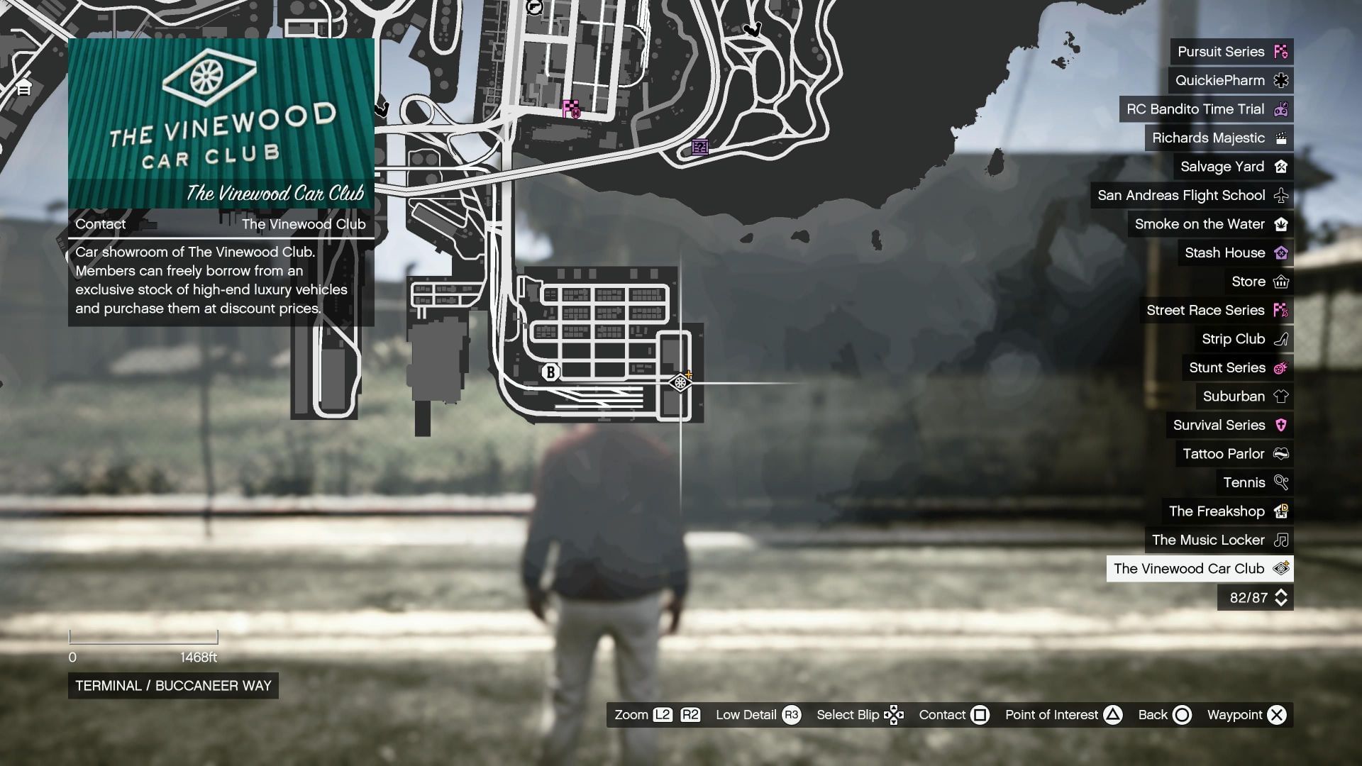 Here is the location of The Vinewood Car Club in GTA Online (Image via Rockstar Games)