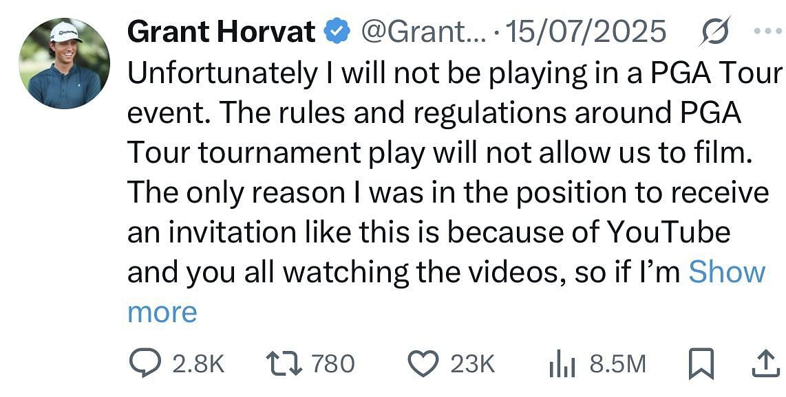 Image via X/@GrantHorvatGolf