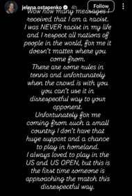 Jelena Ostapenko shares an update on her Instagram - Image source @jelena.ostapenko Instagram