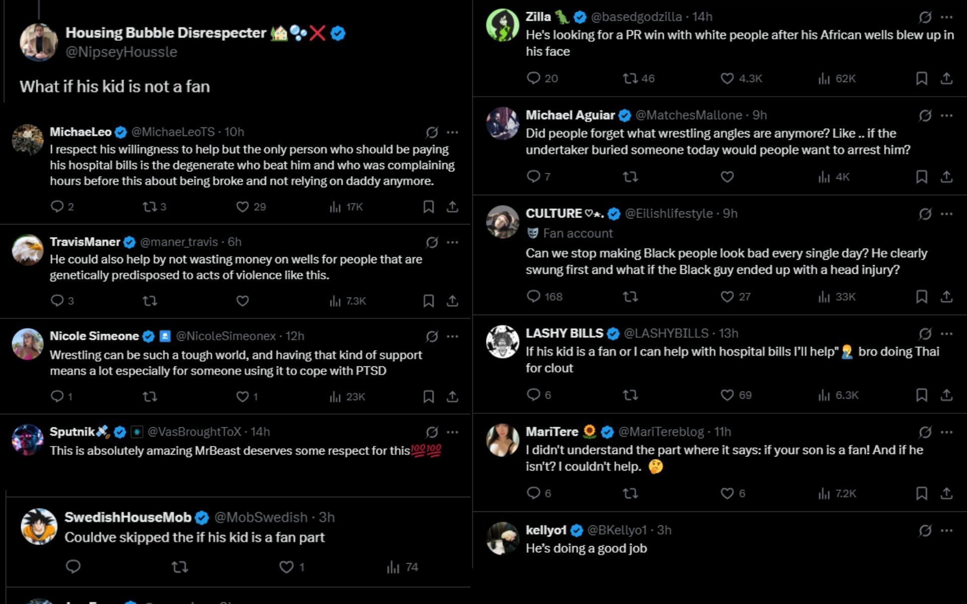 Fans react to MrBeast offering to help Syko Stu. [Screenshots courtesy: @Dexerto on X]