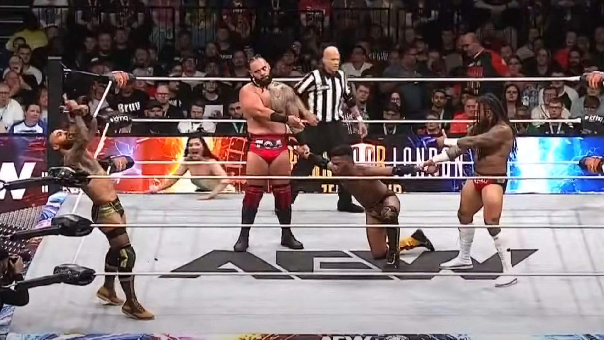 Ricochet poised to deliver the Spirit Gun on Michael Oku [Image Credits: AEW on YouTube]