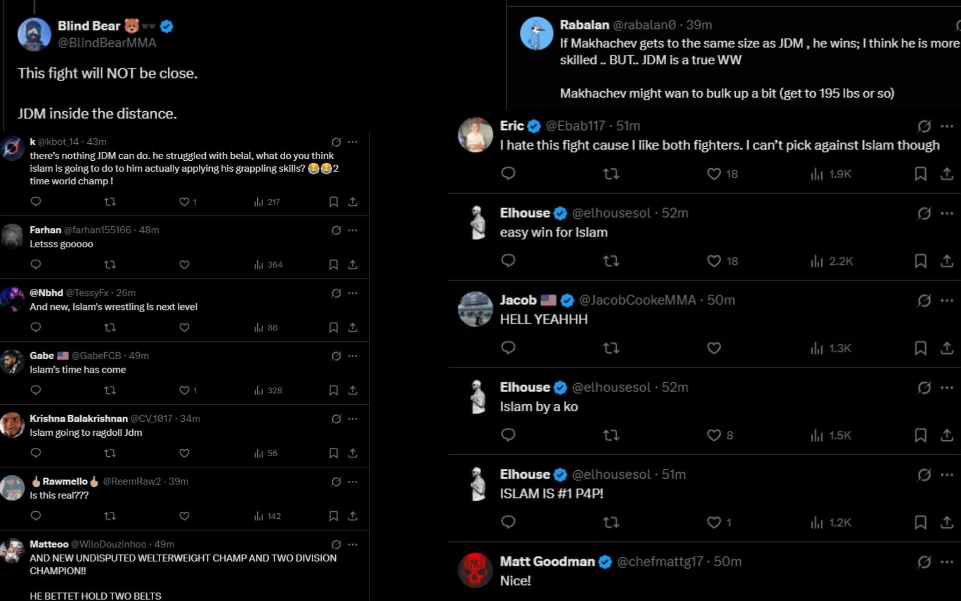 Fans react to Dana White announcing Jack Della Maddalena vs. Islam Makhachev. [Screenshots courtesy: @espnmma on X]