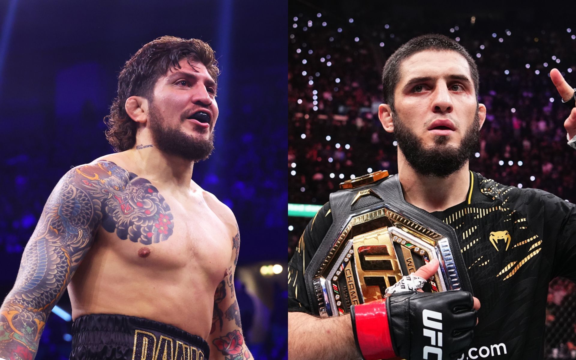Dillon Danis (left) talks potential Islam Makhachev (right) fight. [Images courtesy: Getty Images]