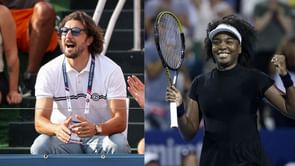 Venus Williams' fiancé Andrea Preti proudly cheers on American from the sidelines as she gears up for US Open 1R