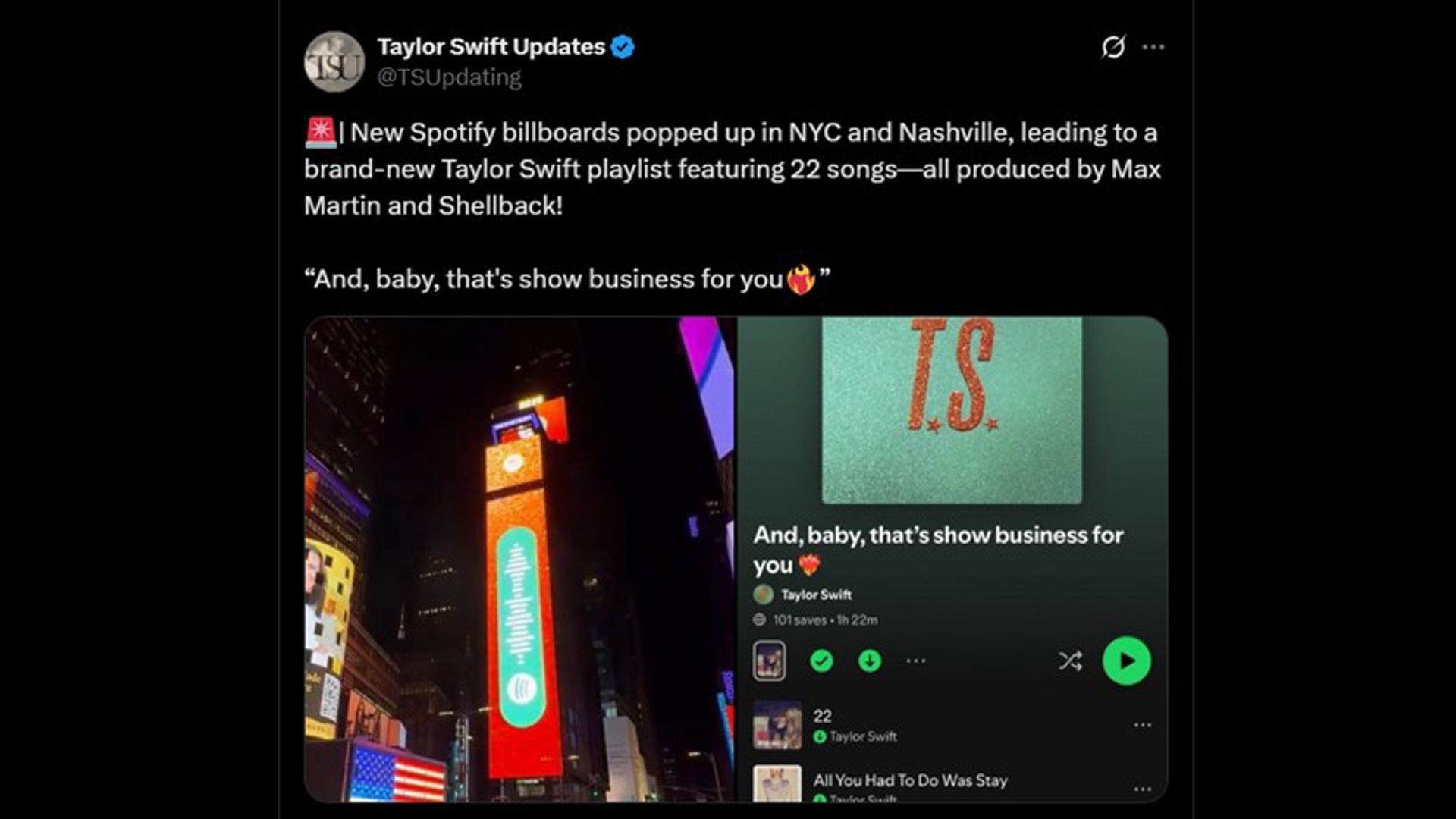 Spotofy billboard featuring in NYC and Nashville (Image via X/@TSUpdating)