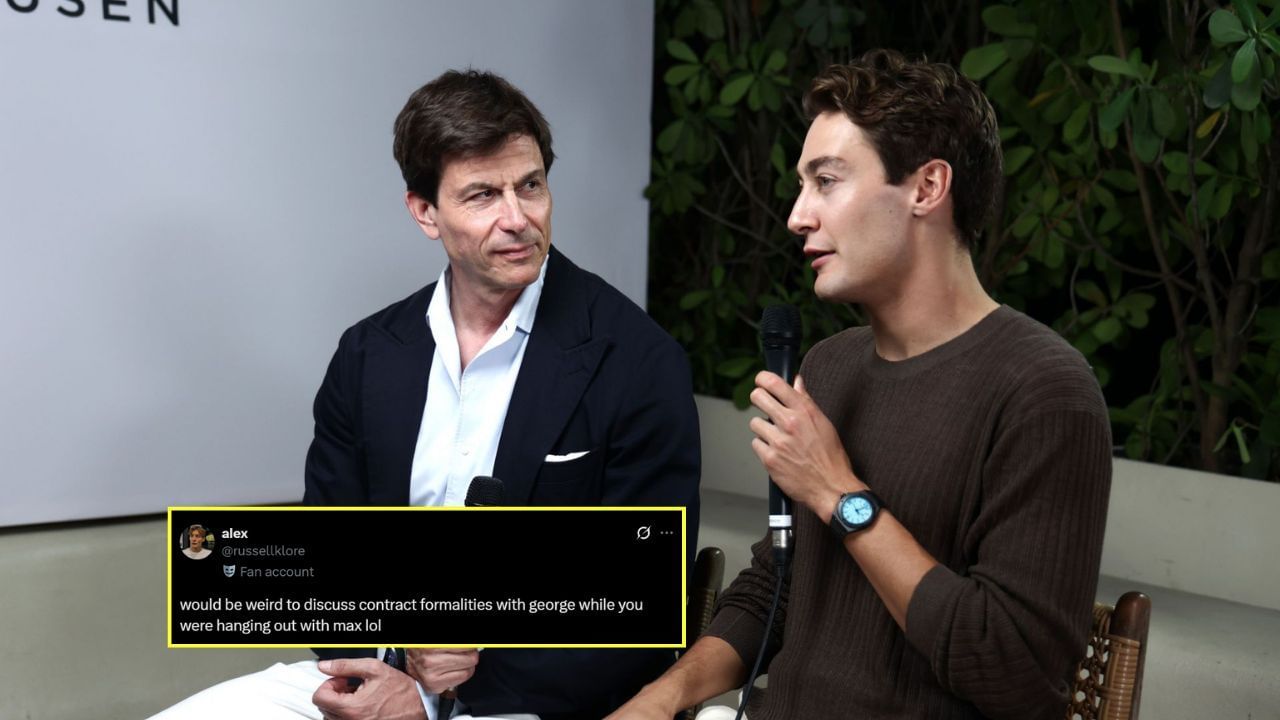 In Picture: Toto Wolff and George Russell (from Left). Credit: Getty Images. Fan reaction by: x.com/russellklore