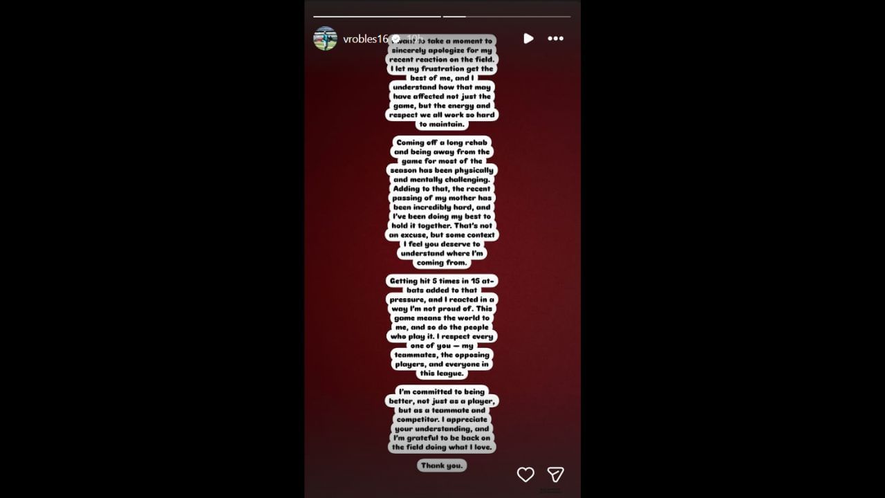 Screenshot of Victor Robles&#039; Instagram story (Image from - Instagram.com/@vrobles16 IG Stories)