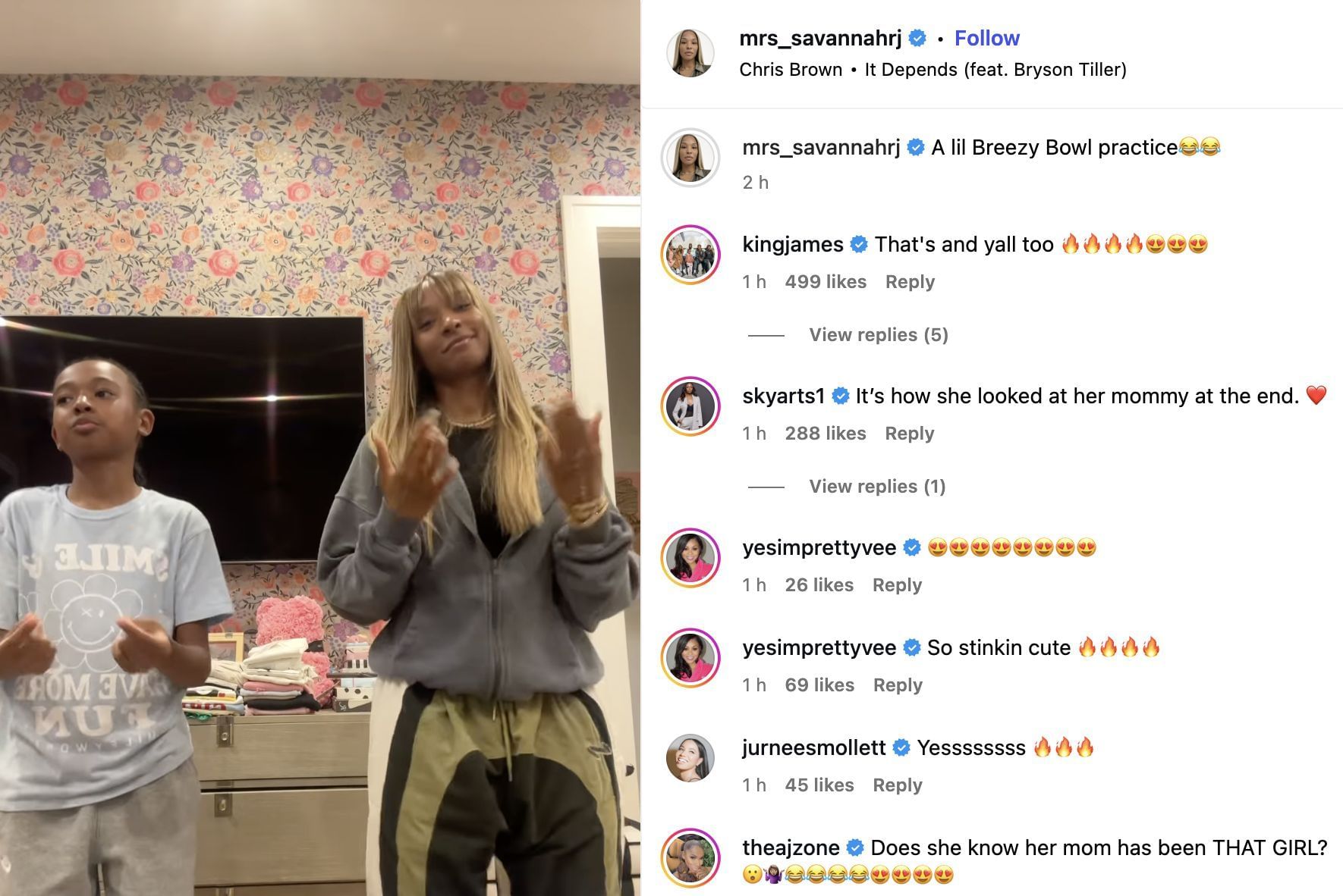 Reactions to Savannah James&#039; Instagram post. Credits:@mrs_savannahrj
