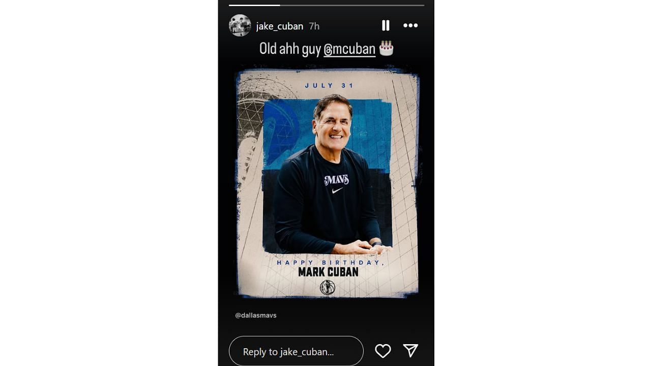 Jake Cuban greeting his father, Mark Cuban, on his 67th birthday on Thursday. [photo: @jake_cuban/IG]