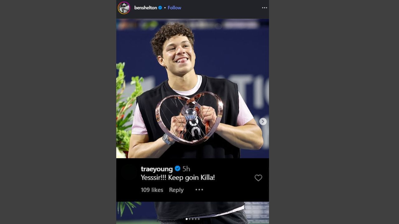 Young comments on Ben Shelton&#039;s IG post. (Credits: @benshelton/Instagram)