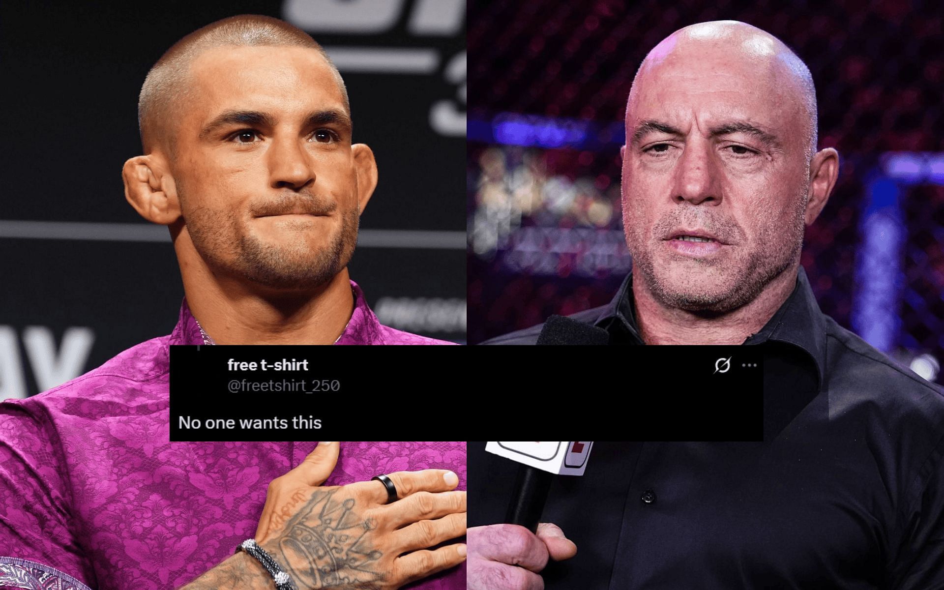 Fans react to Dustin Poirier (left) joining UFC 319 broadcast team with Joe Rogan (right). [Images courtesy: Getty]