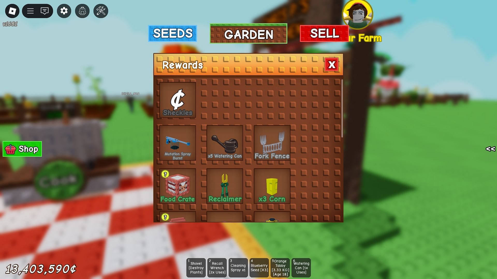 Cooking Rewards list (Image via Roblox)