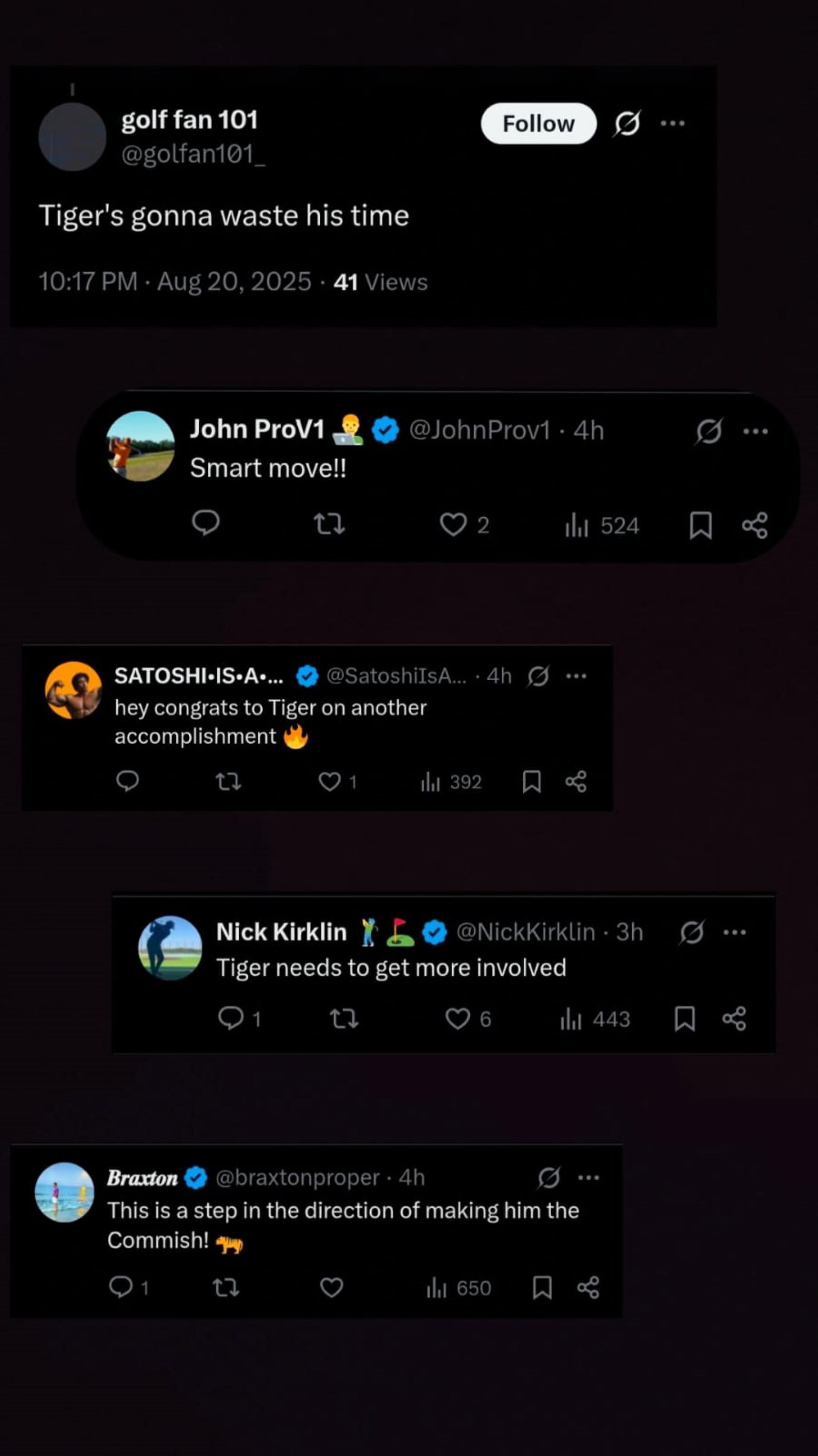 Screenshot of fan comments on NUCLR Golf&#039;s post on X | Source: X/@NUCLRGOLF
