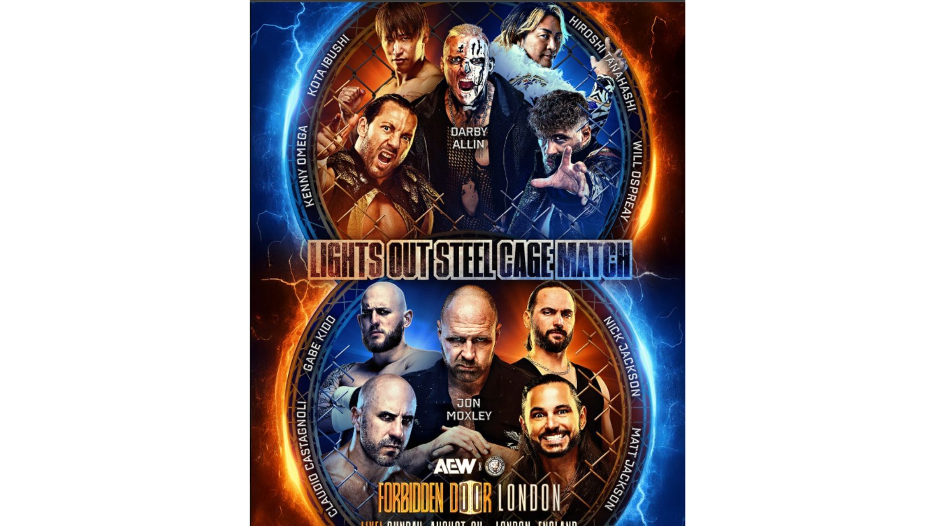 Match graphic for the Lights Out Steel Cage Match at Forbidden Door [Image Credits: All Elite Wrestling on X/Twitter]