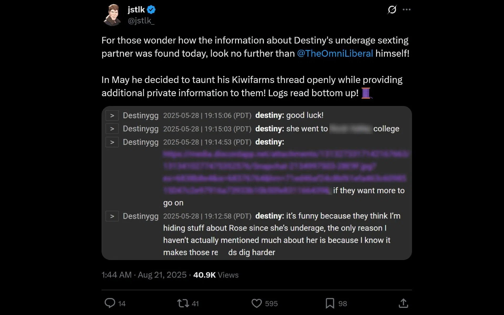 Kick streamer Jstlk&#039;s X post (Image via x.com/@jstlk_)