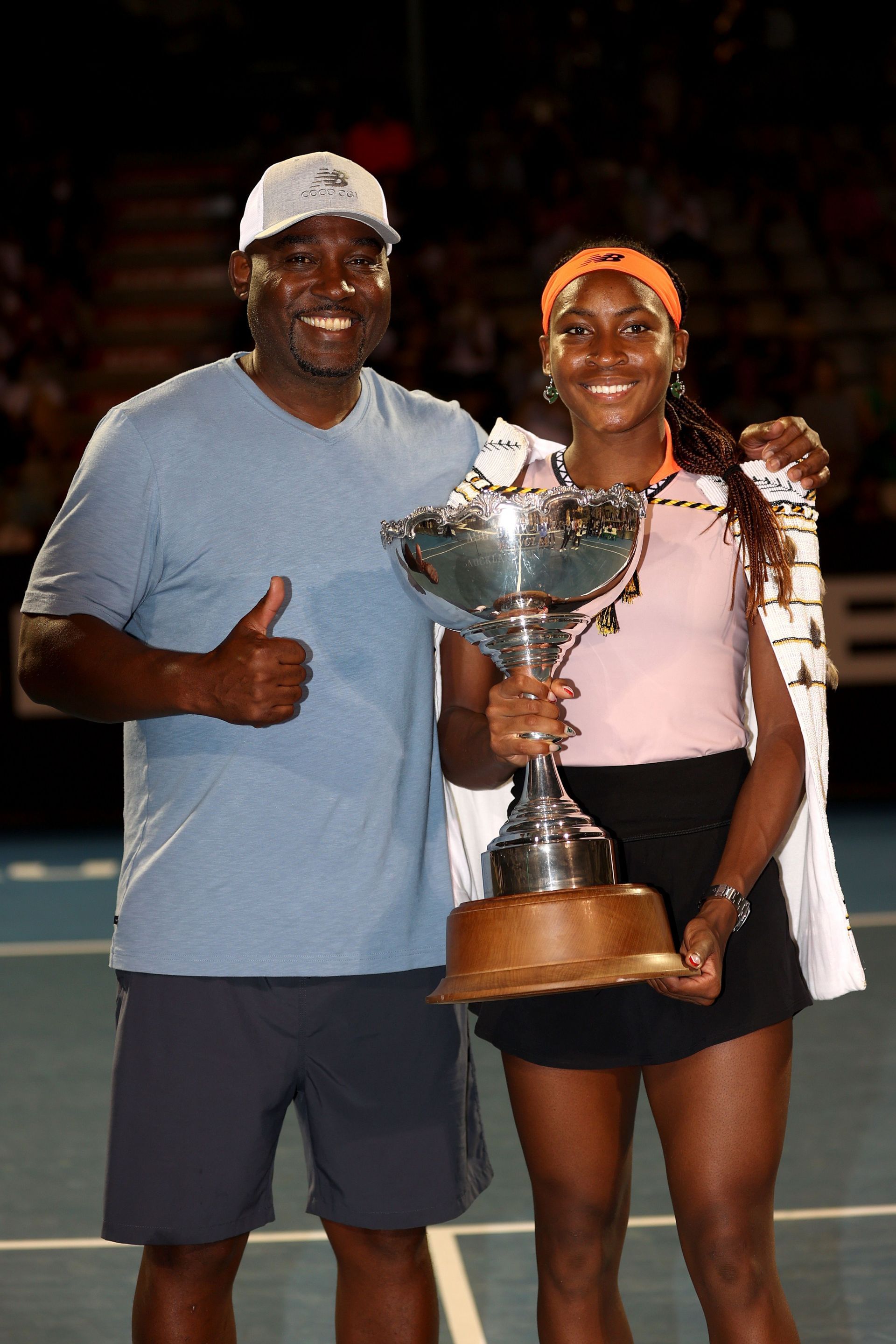 Gauff and her father at the 2023 ASB Women&#039;s Classic (Image Source: Getty)
