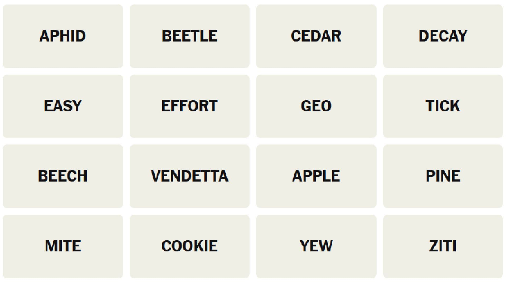 All words for today&#039;s New York Times Connections puzzle (Image via The New York Times)