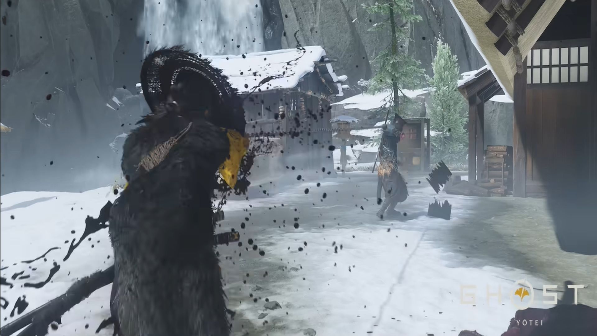Atsu breaking a soldier&#039;s shield with the Kusarigama&#039;s blunt end (Image via Sony Interactive Entertainment)